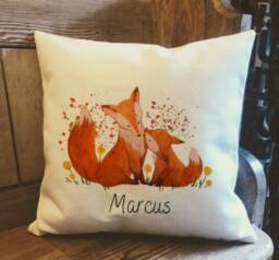 Personalised Fox Country Canvas Cushion - Customised Wildlife Linen Woodland Animal Cover With Inner Filler - thumbnail 1