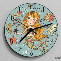 Mermaid Wall Clock - Sea Life Kids Nursery Room, Teens Baby Room - thumbnail 2