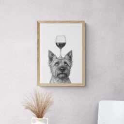 Cairn Terrier Dog Art Print, Funny & Wine Drawing, Lover Wall Decor, Lovers Gifts - thumbnail 2