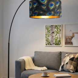 Handmade By Order Luxury Peacock Feathers Print Velvet Drum Lamp Shade Pendant Light All Shapes & Sizes Available On Demand - thumbnail 2