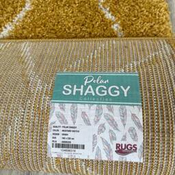 New Ochre Mustard Cream Soft Modern Shaggy Rug Moroccan Sketch Design Thick Non Shed 5cm Pile - thumbnail 2