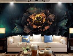 3D Floral Wallpaper, Dark Blooming Wall Mural, Peel & Stick