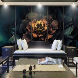 3D Floral Wallpaper, Dark Blooming Wall Mural, Peel & Stick - thumbnail 2