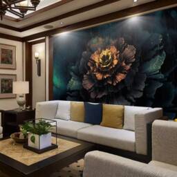 3D Floral Wallpaper, Dark Blooming Wall Mural, Peel & Stick - thumbnail 3