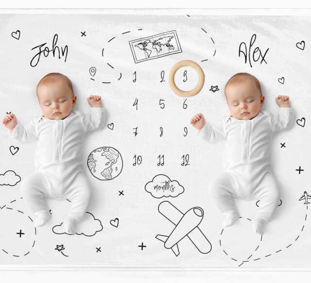 Twins Milestone Blanket Trave Themed Baby Monthly Mat - image 1