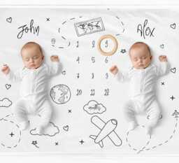 Twins Milestone Blanket Trave Themed Baby Monthly Mat - thumbnail 1
