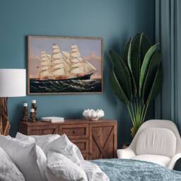 Antique Ship Sailing Print Vintage Nautical Seascape Wall Art - thumbnail 2