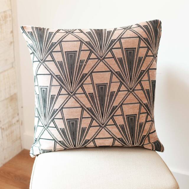 Art Deco Geometric Extra-Large Cushion. Blush Pink & Silver Vintage Design. Luxury Velvet Chenille. 23X23 - image 1