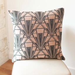 Art Deco Geometric Extra-Large Cushion. Blush Pink & Silver Vintage Design. Luxury Velvet Chenille. 23X23