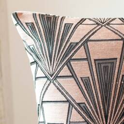 Art Deco Geometric Extra-Large Cushion. Blush Pink & Silver Vintage Design. Luxury Velvet Chenille. 23X23 - thumbnail 2