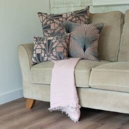 Art Deco Geometric Extra-Large Cushion. Blush Pink & Silver Vintage Design. Luxury Velvet Chenille. 23X23 - thumbnail 3