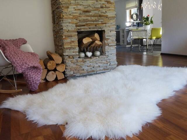 Giant Rug Four Sheepskin White Throw Genuine Leather Wool Carpet Decorative Rug - Comfy, Cozy, Natural Very Thick Long - image 1