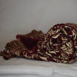 Large Burgundy Red Gold Leaf Chenille Fringe Pillow For Sofa Or Chair Hand Made in Usa - thumbnail 2
