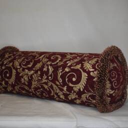 Large Burgundy Red Gold Leaf Chenille Fringe Pillow For Sofa Or Chair Hand Made in Usa - thumbnail 3