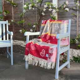 Butterfly Stripe Wool Throw - Woven Striped Blanket Made Of Recycled Merino Beige & Red Contemporary Decor Gift For Her