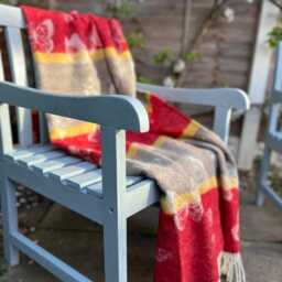 Butterfly Stripe Wool Throw - Woven Striped Blanket Made Of Recycled Merino Beige & Red Contemporary Decor Gift For Her - thumbnail 2