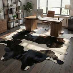 Authentic Black & White Cowhide Rug - Medium Natural Leather Skin For Elegant Interiors - 38x38 Inches - thumbnail 3