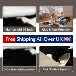 Authentic Black & White Cowhide Rug - Medium Natural Leather Skin For Elegant Interiors - 38x38 Inches - thumbnail 4