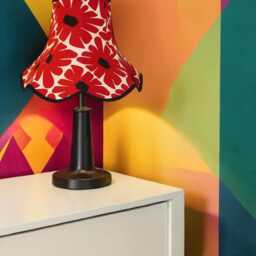 Red Retro Lampshade With Black Braid Handmade For Ceiling Lights, Table & Floor Standard Lamp Shades - thumbnail 2