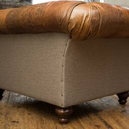Vintage Tan Leather & Warm Grey Wool Snuggle Chesterfield Armchair - British Handmade - thumbnail 4