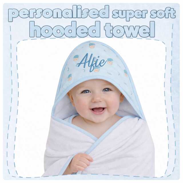 Personalised Baby Hooded Towel Embroidered Name Bathtime 3 Designs Custom Gift All Come With Free Wash Cloth - image 1