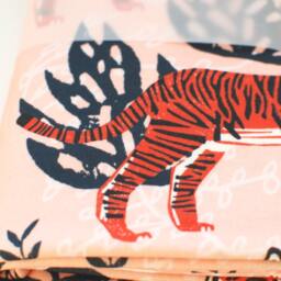 Organic Baby Blanket Coral Pink Tiger Print Swaddle - thumbnail 2