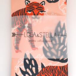 Organic Baby Blanket Coral Pink Tiger Print Swaddle - thumbnail 3