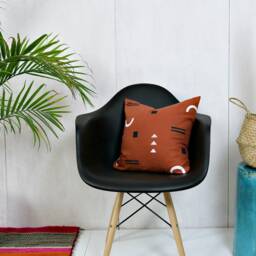 Terracotta Linen Pillow Cover // Block Printed Black White Hand Painted Burnt Orange Sienna Rust Pumpkin Bedding Accent Minimalist Bauhaus - thumbnail 2