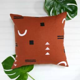 Terracotta Linen Pillow Cover // Block Printed Black White Hand Painted Burnt Orange Sienna Rust Pumpkin Bedding Accent Minimalist Bauhaus - thumbnail 3