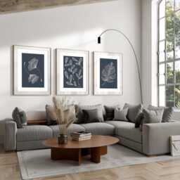 Neutral Wall Prints, Botanical Bedroom Line Art, Home Decor Navy Art Plants, Set Of 3 Prints A4 A3 A2 A1 - thumbnail 2