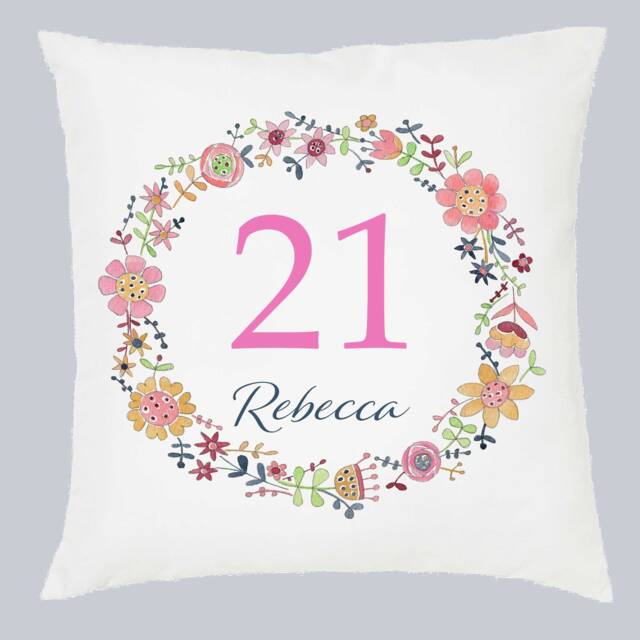 Personalised 21st Birthday Cushion Floral Name Gift - image 1