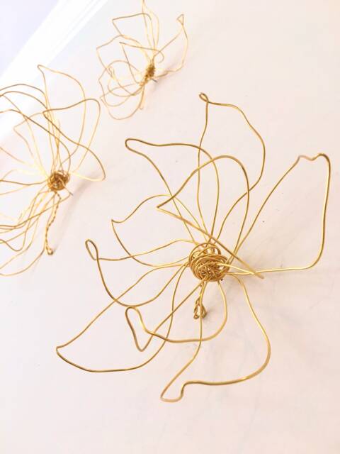 Home Decor, Wall Hanging, Wire Art, One Flower, Gold, Unique Interior Design Idea, Bedroom 100% Handmade, 3D - image 1
