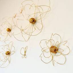 Home Decor, Wall Hanging, Wire Art, One Flower, Gold, Unique Interior Design Idea, Bedroom 100% Handmade, 3D - thumbnail 2