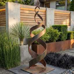 Garden Metal Sculpture Unique Handcrafted Patina Rustic Art For Outdoors - thumbnail 3