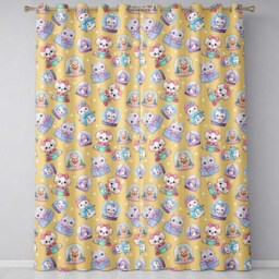 Cute Kawaii Christmas Pets Snow Globe Gifts Yellow Background Seamless Pattern Readymade Eyelet Ring Top Thermal 100% Blackout Curtains - thumbnail 2