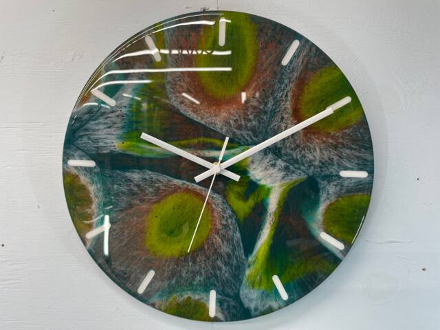 33cm Dark Green Copper & Moss Abstract Modern Resin Wall Clock, Unusual Decor, Unique Clocks - image 1
