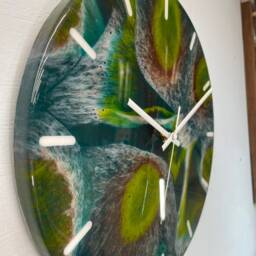 33cm Dark Green Copper & Moss Abstract Modern Resin Wall Clock, Unusual Decor, Unique Clocks - thumbnail 2