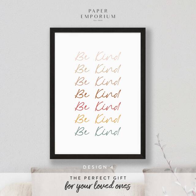Be Kind Print - Home Kitchen Bathroom Decor Modern Typography, Bedroom Print, Stylish Decor, Boho Colours - image 1