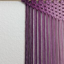 Large Handmade Minimalist Wall Hanging, Eggplant Boho Ombre Tapestry, Macrame Art On Wooden Dowel With Cotton Cords, Chic Design & Decor - thumbnail 3