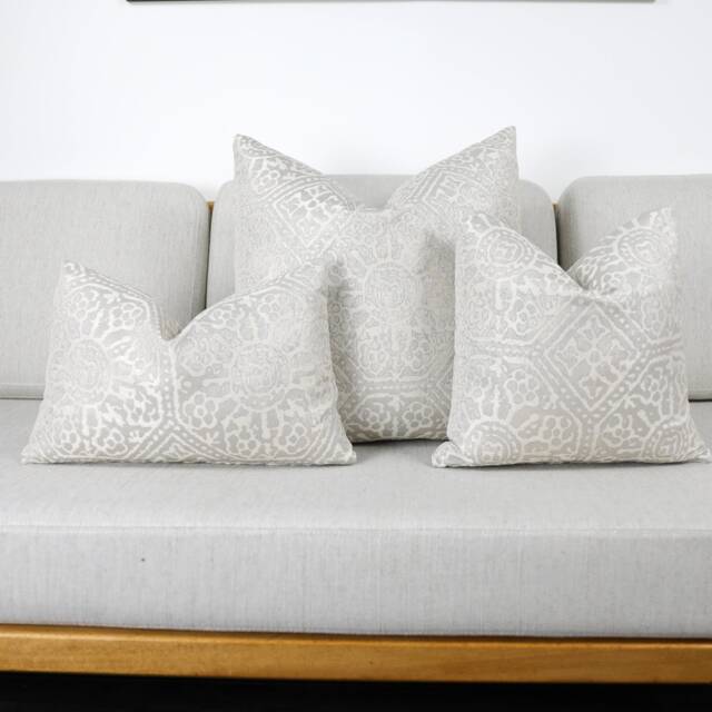 Silver Cabrini Distressed Tile Cushion Covers, Designer Throw Pillows, Luxury Scatter Cushions By Bill Beaumont - image 1