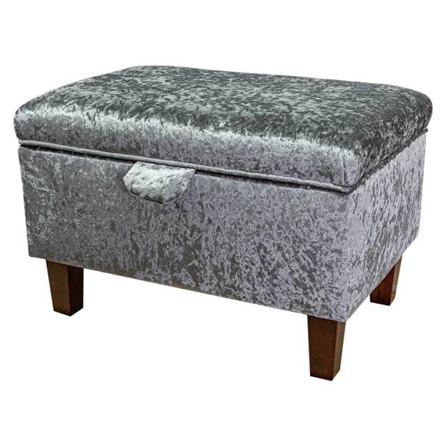 Handmade Silver Crushed Velvet Storage Ottoman - Grey Fabric Bespoke British Made - image 1