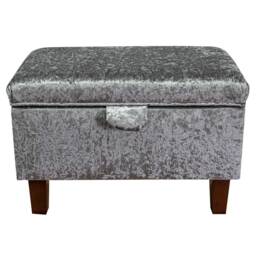 Handmade Silver Crushed Velvet Storage Ottoman - Grey Fabric Bespoke British Made - thumbnail 3