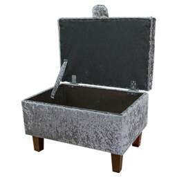 Handmade Silver Crushed Velvet Storage Ottoman - Grey Fabric Bespoke British Made - thumbnail 2