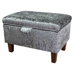 Handmade Silver Crushed Velvet Storage Ottoman - Grey Fabric Bespoke British Made - thumbnail 1