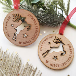 Personalised Grandparent Christmas Bauble Rudolph Wooden Ornament - thumbnail 1
