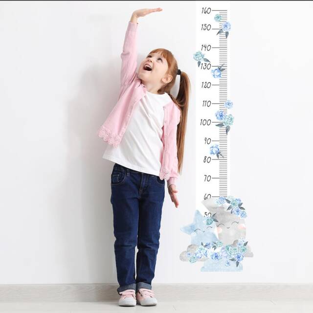 Wall Decor Height Chart Moon Blue, Nursery Wall Art, Kids Room Decals, Growth Chart For - image 1