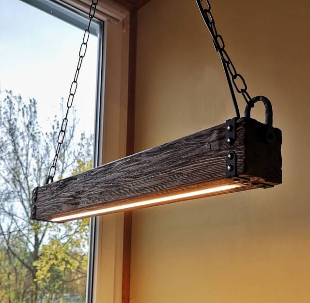 Wood Beam Led Pendant Light Rustic Farmhouse Chandelier, No Us Customs Fees - image 1