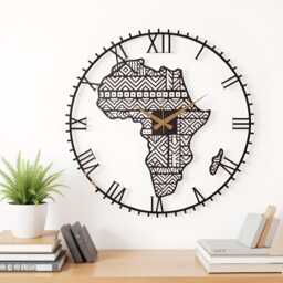 Black Africa Map Clock, Metal Wall Livingroom African Decor, Silent Modern Clock, Housewarming Gift - thumbnail 3