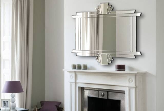 Over Mantle Art Deco Handmade Wall Mirror Alexander in Silver - image 1