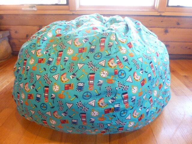 Blue Race Car Accessories Bean Bag Chair Cover - Teal Blue, Gas Pump, Car, Trophy, Gift Under 75 Etsy Kids - image 1